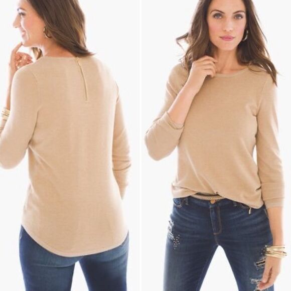 NWT Chico’s Shine-Trim Mindy Pullover in Heather Arabian Camel Size 2 | Large - Picture 14 of 14